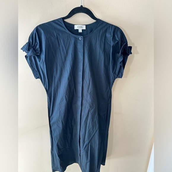 COS deep navy covered button short sleeve dress size 32 - Picture 1 of 9